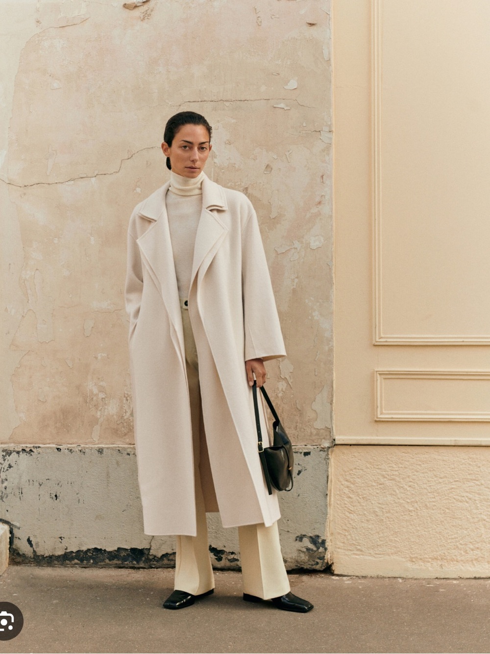 Massimo Dutti Cream Long Wool Coat